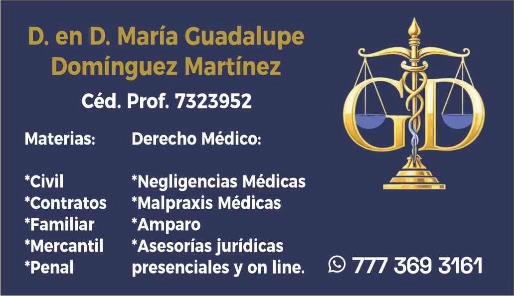 Tarjeta de presentación con información jurídica